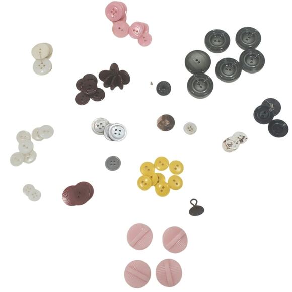 Vtg 60+ Button Junk Drawer Lot of Seamstress Replacements Fashion Pink Yellow - Picture 1 of 3